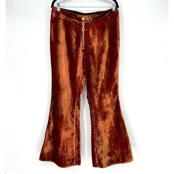 Ellery Cooly Chant Cropped Crushed-Velvet Flared Pants Copper Women's Size 8 - Picture 2 of 16